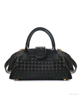 Woven PU Leather Boston Bag Shoulder Tote Handbag Hobo Purse